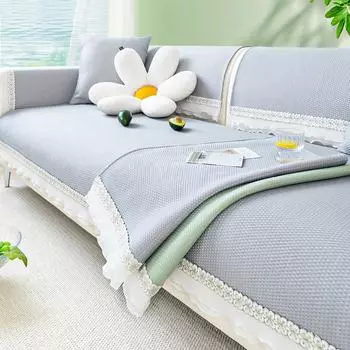 Summer Cooling Couch Cushion Fabric Art AntiSlip Sofa Cover for Living Room Summer Breathable Ice Silk Lace Solid Color Sofa Mat 70x70