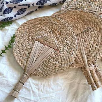 Summer Cooling Fan Hand Fans Handmade Straw Fan Hand-woven Palm Hand Fan Mosquito Repellent Cattail
