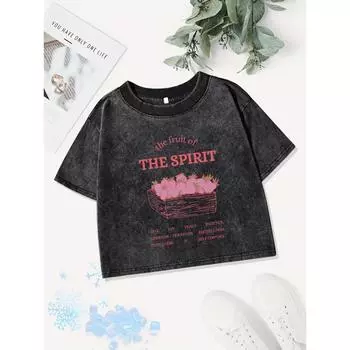 Summer Cotton Crop Tops Women Fruit Of The Stawberry Printing Washed T-Shirt Casual O-Neck Fit Streetwear Street Clothes M