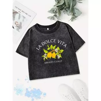 Summer Cotton Crop Tops Women La Dolce Vita Amalfi Coast Lemon Prints Washed T-Shirts Y2K Regular Fit O-Neck Clothes M
