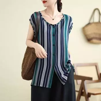 Летний хлопковый шелковый кардиган в этническом стиле, жилет, топ без рукавов, свободный, универсальный, большого размера, женская одежда, блузки, рубашки L оранжевый