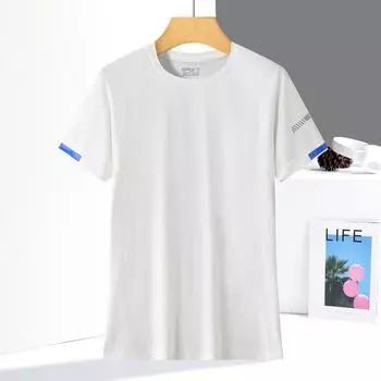Summer Couple Ice Silk Short Sleeved Women s Round Neck Fitness Lightweight, Breathable, Comfortable Sports and Leisure Ice Silk Quick Drying T-shirt XXXXL белый