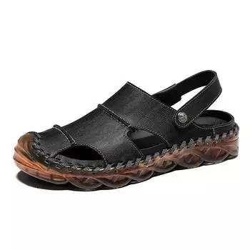 Summer cowhide bag head men s sandals hollow hole leather sandals men s trendy leather driving soft sole non-slip beach shoes 38