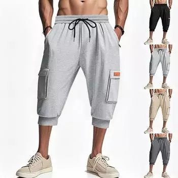 Summer Cropped Casual Pants Simple Hop Leg Casual Pants for Men S темно серый