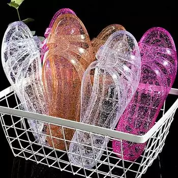 Летние тапочки с кристаллами для женщин, для дома, ванной, купания, нескользящие сандалии для бега, повседневные модные шлепанцы на низком каблуке 36 белый