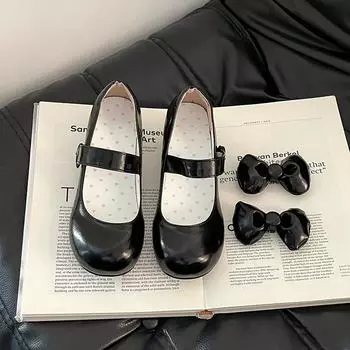 Summer Detachable Bow Small Leather Shoes Fashion High Heel Mary Jane Shoes Women s Skirt Thick Heel Single Shoes 35