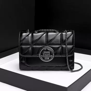 Summer Diamond-shaped Round-lock Crossbody Small Square Bag, Versatile and Fashionable, Large-capacity Chain Single-shoulder Bag чёрный