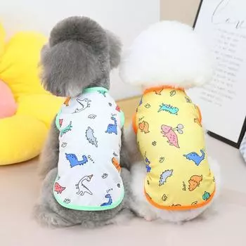 Summer Dog Vest T Shirt Pet Dinosaur Printed Clothes For Dog T Shirts Soft Breathable Puppy Sleeveless Vest Cat Clothing S белый