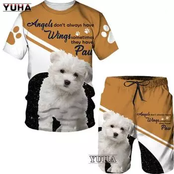 Летняя футболка с 3D принтом собак, мужской спортивный костюм, футболка, шорты, мужская одежда с рисунком хаски, футболки/костюмы с круглым вырезом M