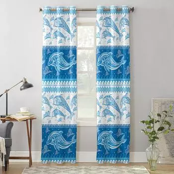 Summer Dolphin Waves Texture Modern Window Curtains for Living Room Bedroom Curtain Kitchen Treatment Blinds Drapes 135W x 60H(cm) x1