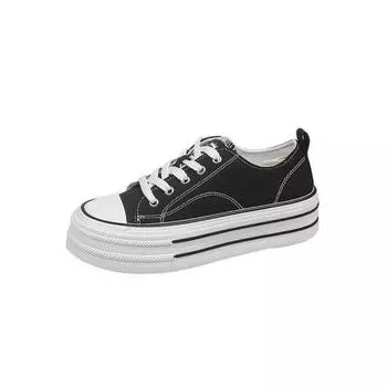 Summer dopamine simple canvas shoes women s new platform running white shoes college style lace-up casual shoes 35