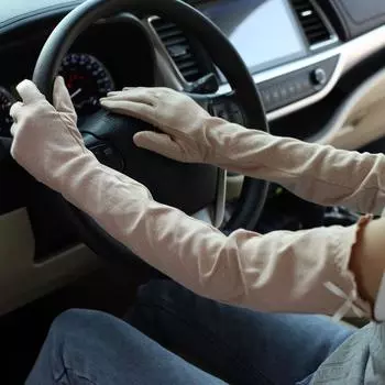 Summer Driving Sun Protection Gloves Hand Sleeve Women Ice Silk Cotton Long Touch Screen Arm Cover Thin Cycling Anti-Slide Khaki One size