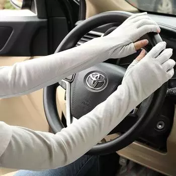 Summer Driving Sun Protection Gloves Women s Thin Cotton Sunshade Long Leaking Two Fingers Non Slip Cycling Breathable Viscose Fiber Oversleeve Grey All yards