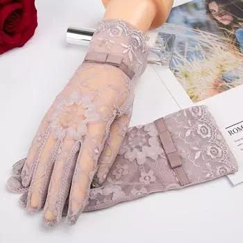 Summer Driving Sun Protection Gloves Women s Pure White Etiquette Activity Dance Lace Thin UV Protection Touch Screen Cycling Bean paste [Lace single butterfly]] One size