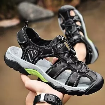 Summer elastic belt hollow sandals leather surface beach seaside river wading shoes bag head breathable fashion large size men s shoes 38