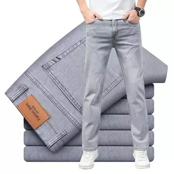 Summer Elastic Men s Jeans Fashion Gray Comfortable Business Straight Stretch Cotton Casual Denim Pants Brand Male Thin Trousers 28 светло-серый