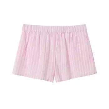 Summer Elegant Slim-Fit Long Sleeves Stripes Loose Shirt Pink shorts S