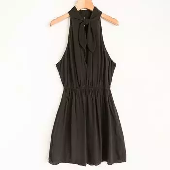 Summer Export K-style New Arrival Casual Comfortable Temperament Classy Easiest for Match Mid Collar Knotted Sleeveless Dress Black L