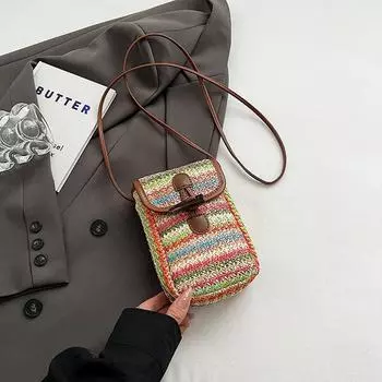 Summer Fancy Niche Style Lightweight Crossbody Mini Bag for Women 2025 New Arrival Color Woven Phone Bag Rainbow color