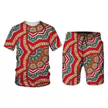 Летняя мода Африканский 3D принт Футболки Шорты Комплекты Мужские спортивные костюмы Большие футболки с коротким рукавом Комплекты брюк Костюмы Одежда 5XL