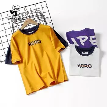Летняя модная детская брендовая футболка с короткими рукавами для мальчиков в детском цвете, свободный топ для детей с короткими рукавами 130cm