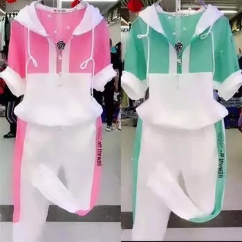 Летний модный повседневный костюм, женский кардиган и спортивные штаны в стиле хип-хоп, спортивный костюм из двух частей XXXXL