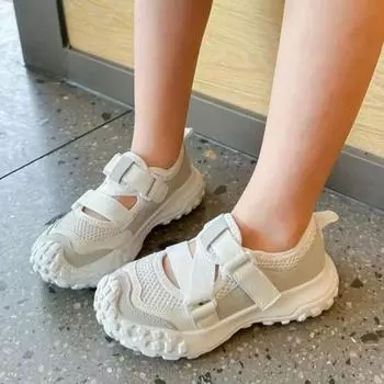 Летняя мода детские повседневные кроссовки для мальчиков и девочек с сеткой на плоской подошве нескользящие детские кроссовки унисекс дышащие спортивные сандалии 26 бежевый