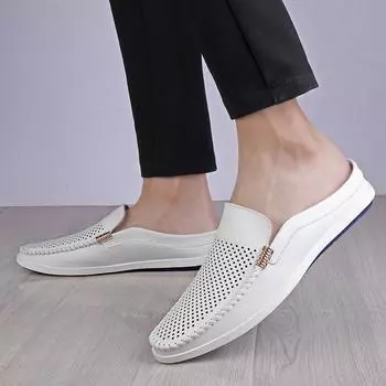 Summer Fashion Half Drag Men s Shoes Through Hole Breathable Loafers Shoes Comfortable and Breathable Flat Casual Shoes 38-44 38 чёрный