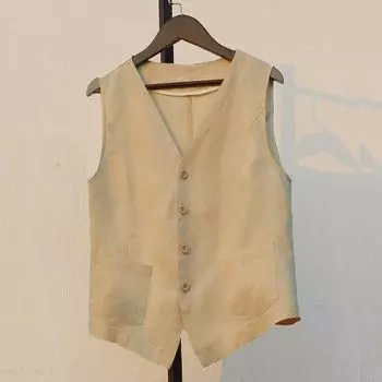 Summer Fashion Loose-Fitting Versatile Thin Cotton and Linen Vest Women s Sleeveless Vest Casual Cardigan Waistcoat Vest Short Coat Apricot color XL
