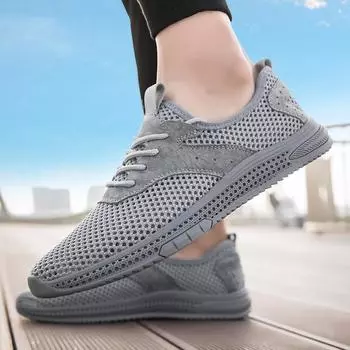 Summer Fashion Men New Fly Woven Breathable Mesh Shoes for Summer Outdoor Round Comfort and Anti Slip Men s Low Top Sports Shoes 38 чёрный