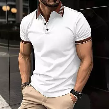 Summer Fashion Men s Casual Polo Shirts Slim Solid Color Turn-down Collar Short Sleeve Polos Male Tops Clothes M чёрный