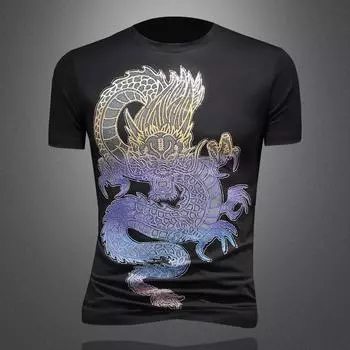 Летняя модная мужская футболка из высококачественного хлопка с принтом дракона в китайском стиле, мужские повседневные облегающие футболки с коротким рукавом 4XL чёрный