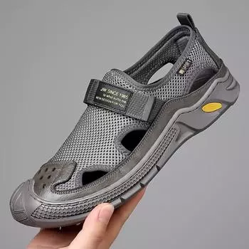 Summer Fashion Men Sandals Breathable Men Shoes Leather Outdoor Men Sandals Antiskid Beach Sandals Hollow Shoes Beach Footwear 38 чёрный