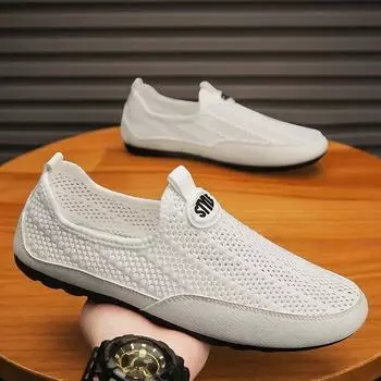 Summer Fashion Men Sneakers All-match Casual Shoes Outdoor Breathable Loafers Mesh Surface Soft Bottom Casual Loafers 2024 39 бежевый