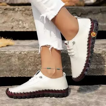 Summer Fashion Mum Shoes Handmade Soft Sole Stitching Leather Shoes Women s Casual Sneakers Zapatos Mujer Primavera Verano 2023 35 красный