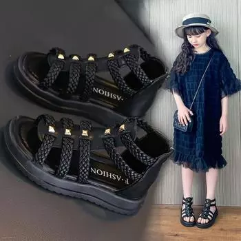 Летняя мода Открытые носки Туфли принцессы Мягкая подошва Детская обувь Римская обувь Сандалии для девочек Лето Весна 37 белый