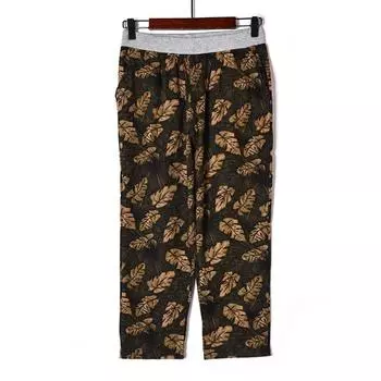 Summer Fashion Print Elastic Waist Cropped Casual Pants Black XL