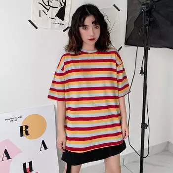 Летняя мода Радужные полосы Женские футболки графические футболки Femme Harajuku повседневная свободная рубашка для подруги y2k верхняя одежда Футболка Женская уличная одежда M красный
