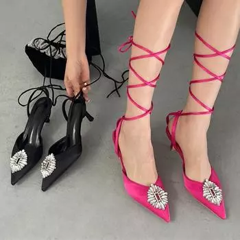 Летняя мода сексуальные женские босоножки на высоком каблуке 7 см дамские фетиш-босоножки на шнуровке с перекрестными ремешками сандалии с блестками в виде цветка солнца и кристаллов 35 розовый