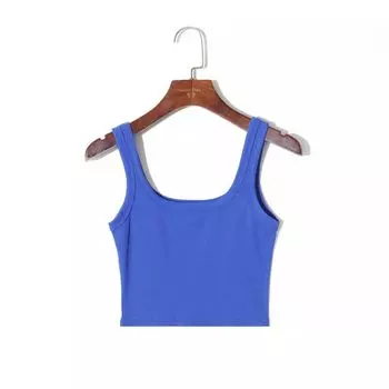 Summer Fashion Silm Stretch Plaid Crop Top Pullover Blue S