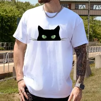 Summer Fashion T-Shirts Black Cat Printed Clothing Loose Large Casual Comfortable Round Neck Short Sleeve Women Unisex T-shirt Tops 4XL чёрный