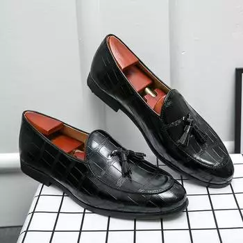 Summer Fashion Tassel Luxury Men s Business Slip-on Loafers Male Office Leather Shoes Soft Light Dress Shoes Driving Shoes Black 44 чёрный