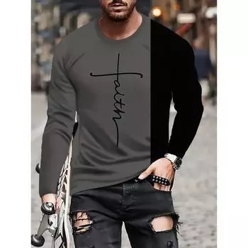 Summer Fashion Trend Men s Crew-neck Long Sleeves Cross 3D Printed Men s Casual Pullover T-shirt Casual All-match Men s Top S
