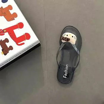 Summer fashion versatile sandals thick bottom flip-flops women s cartoon animation toe crystal flat bottom cool slippers 35