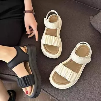 Summer Fashionable Casual and Comfortable Girls Elegant and Cute Open-toe Wear-resistant Beach Thick-soled Non-slip Sandals 26 бежевый