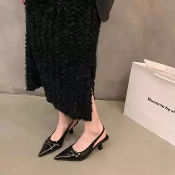 Summer femininity French new sandals 2024 socialite black pointed head bag head silver high heels sub single shoes 35 золотой