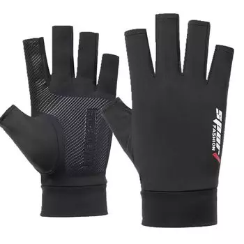 Summer Fishing Sun Protection Gloves Special Summer Luya Men and Women Thin Anti-Mosquito Oversleeve Ice Sleeve UV Protection Half finger Black All yards