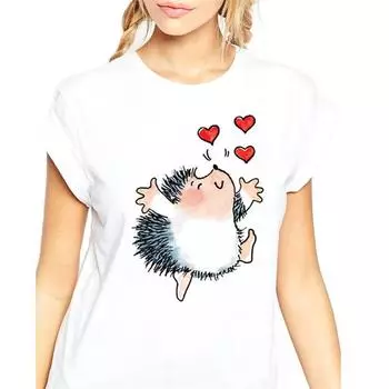 Летняя футболка женская с милым рисунком воздушного шара, сердца, животных, повседневная футболка женская, топ 3XL белый