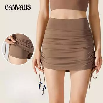 Летняя юбка для фитнеса, женские эластичные штаны для йоги, обтягивающие спортивные штаны с высокой талией и ремешком для подтяжки бедер S чёрный