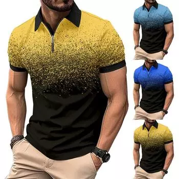 Летняя рубашка поло на плоской ткани с застежкой-молнией, мужская рубашка поло с принтом в горошек, мужская футболка с коротким рукавом, топ S жёлтый